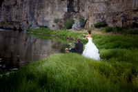 wedding fly fishing bride and groom on the river