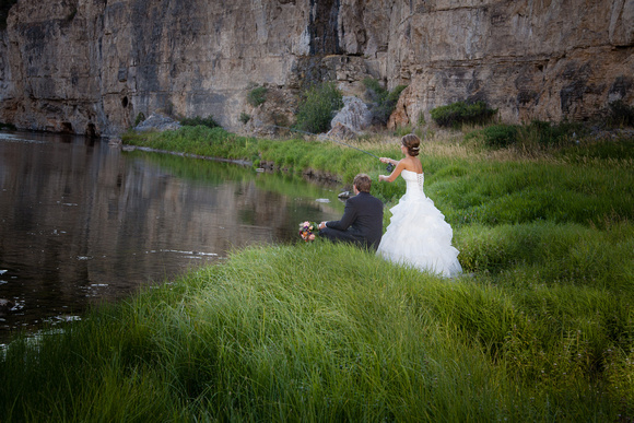 wedding fly fishing bride and groom on the river